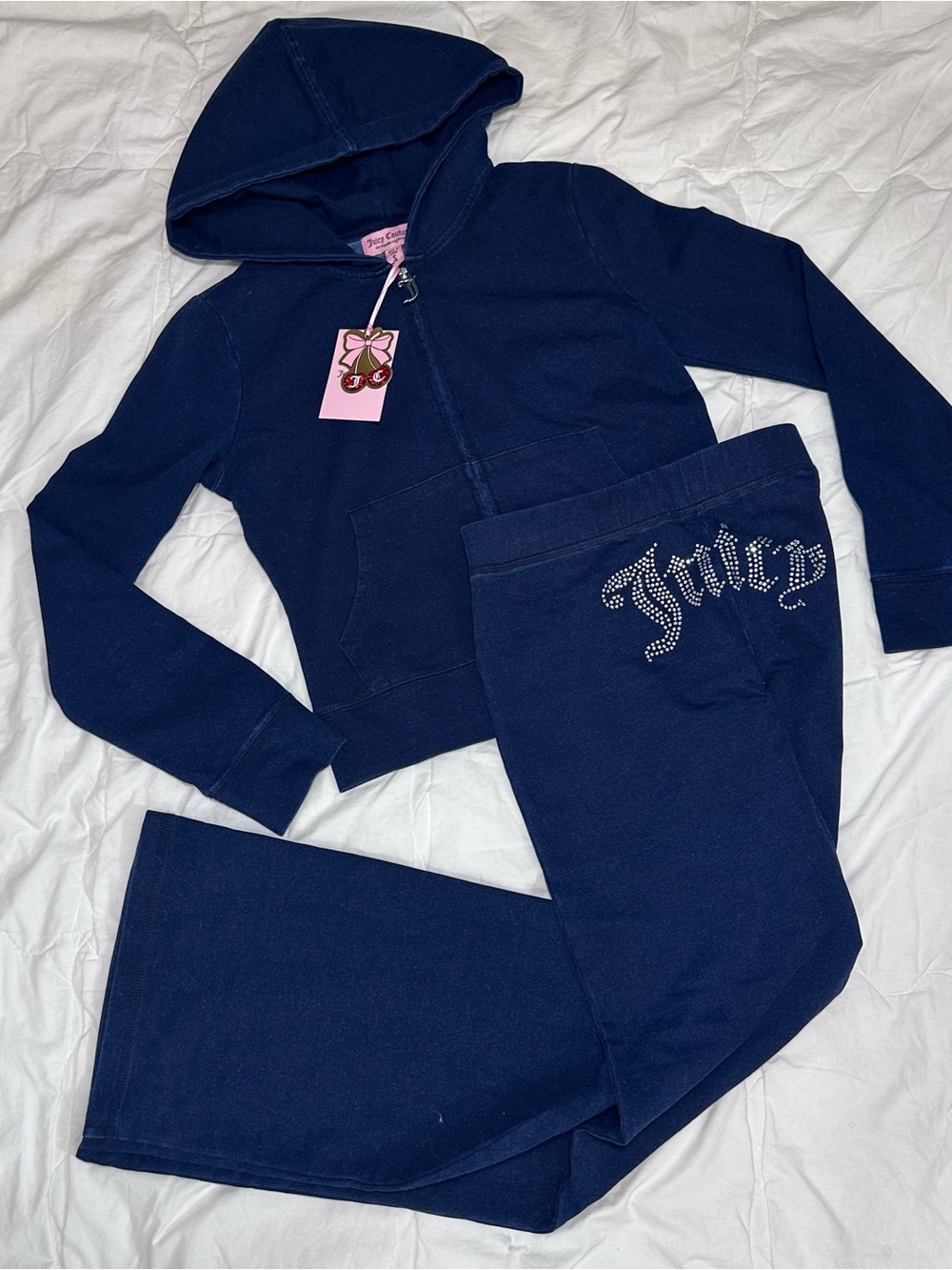 Juicy Couture Navy Rhinestone Logo Hoodie & Sweatpants Set - Girls